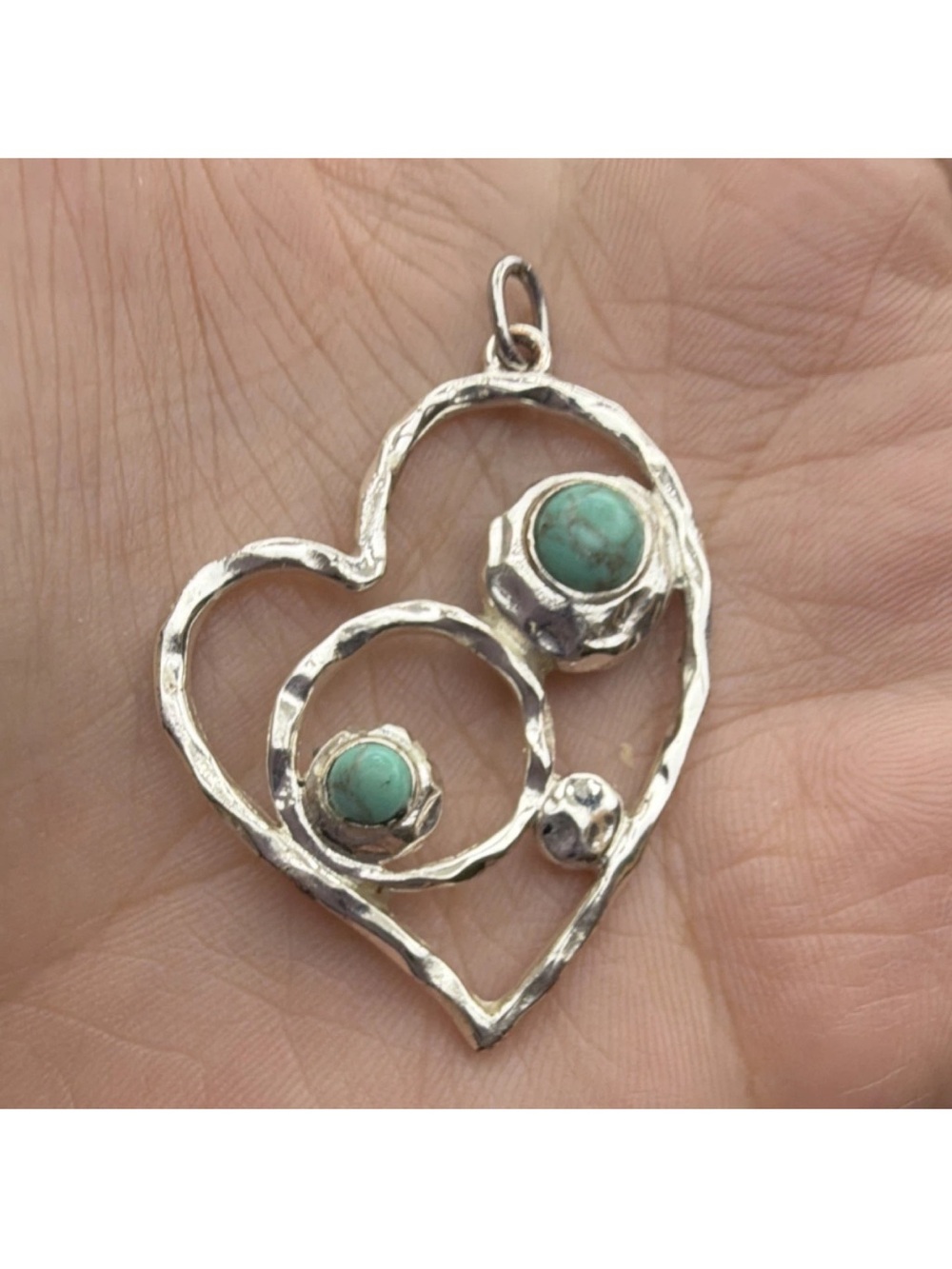 Sterling Silver Heart Pendant with Turquoise Stones - Women Jewelry